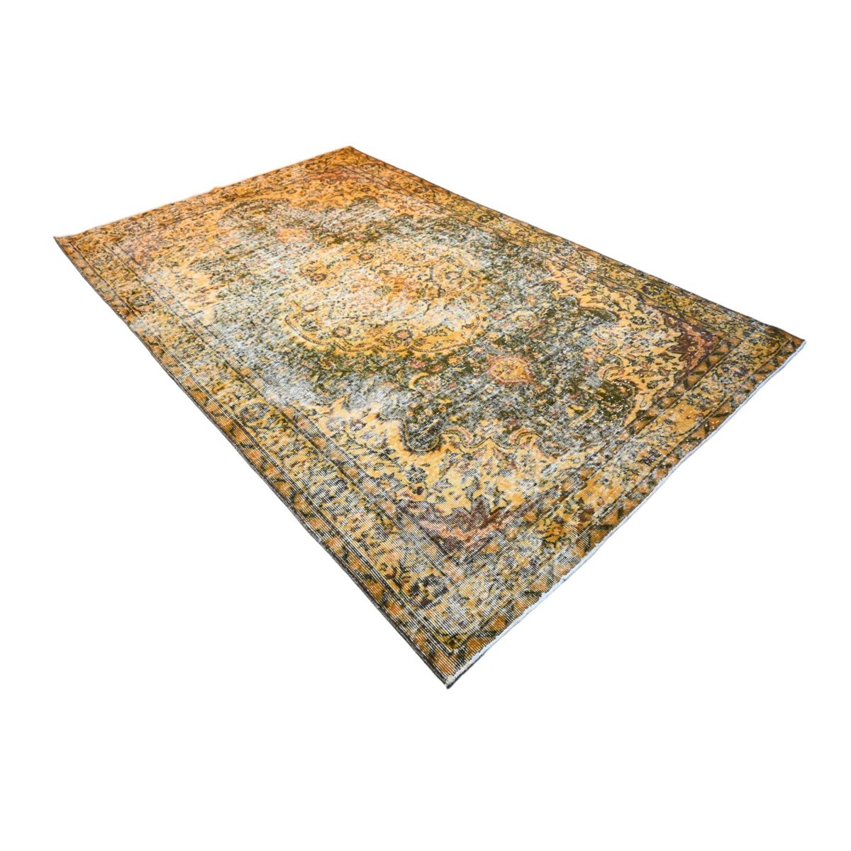 Geel groen vintage vloerkleed - 260x162 cm - HANDGEMAAKT