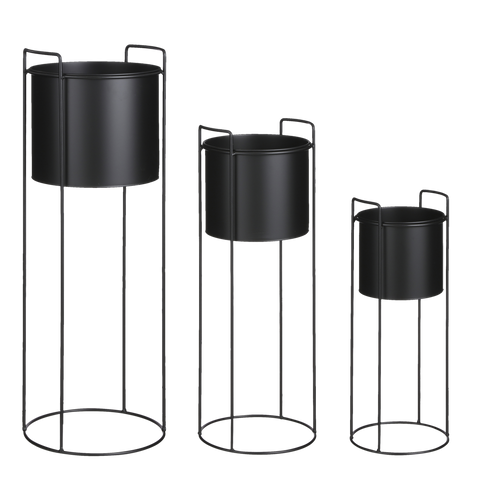 Favani Bloempot op Standaard - Set van 3 - H80 x Ø28 cm - Metaal - Zwart