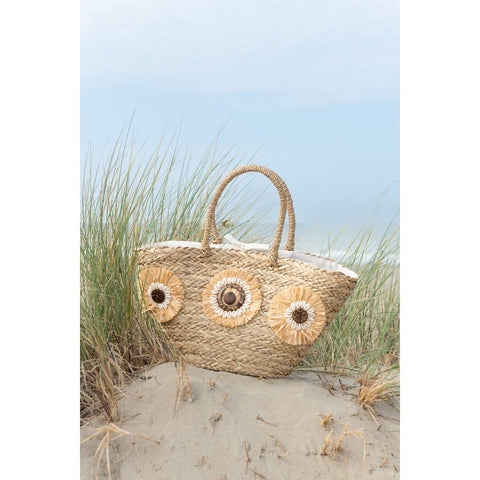 J-Line Strandtas Zonnebloemen Schelpen Zeegras Nat