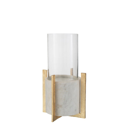 J-Line windlicht Glas Voet - marmer/metaal - grijs/champagne - large