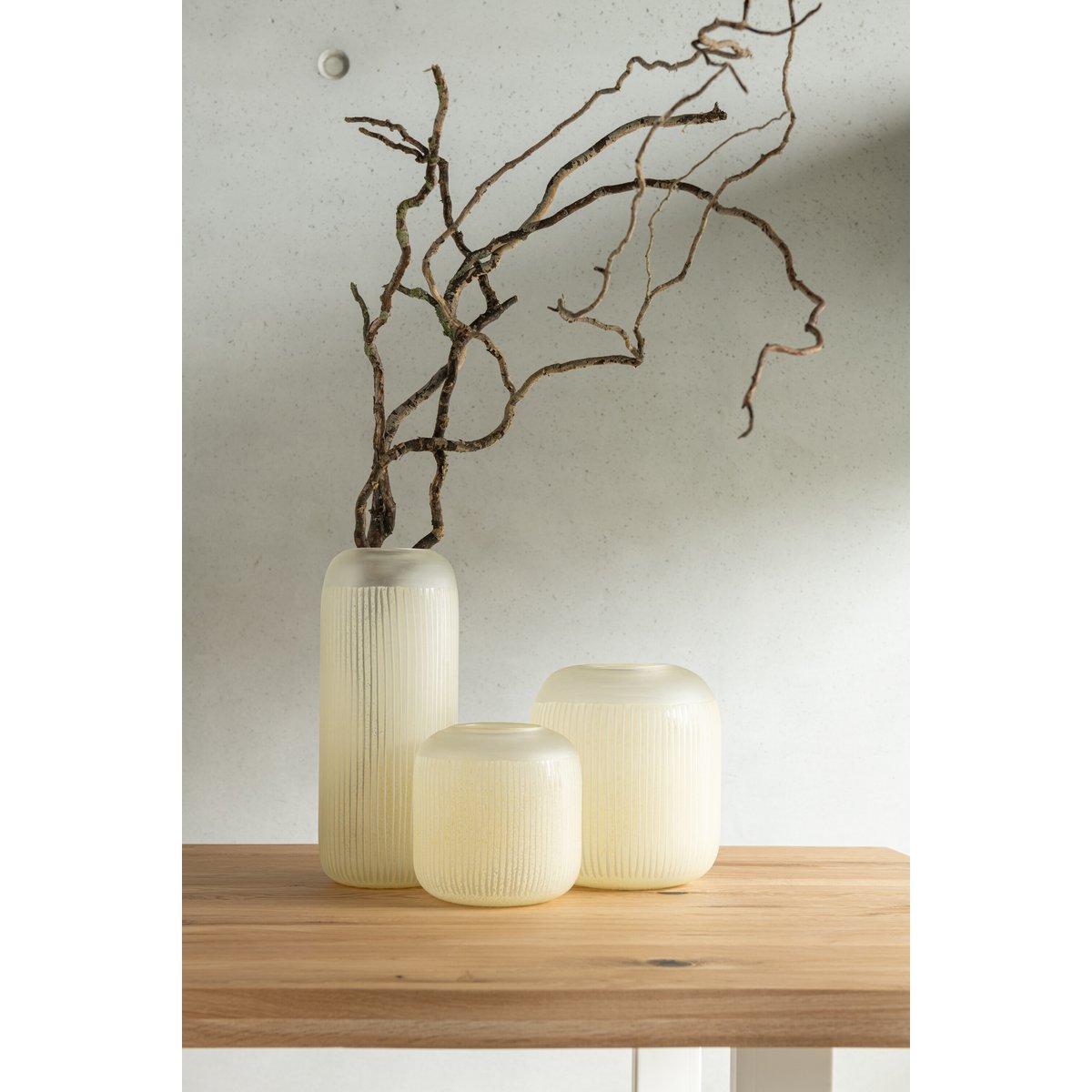 J-Line vaas Strepen - glas - lichtgeel - medium