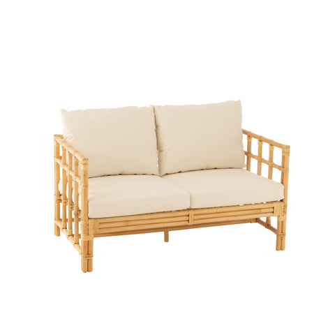 J-Line sofa Elise + kussen 2 Personen - rotan/textiel - naturel/wit
