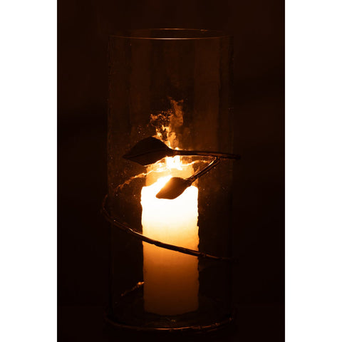 J-Line Vaas Blad Wijd Glas/Ijzer Transparant/Goud