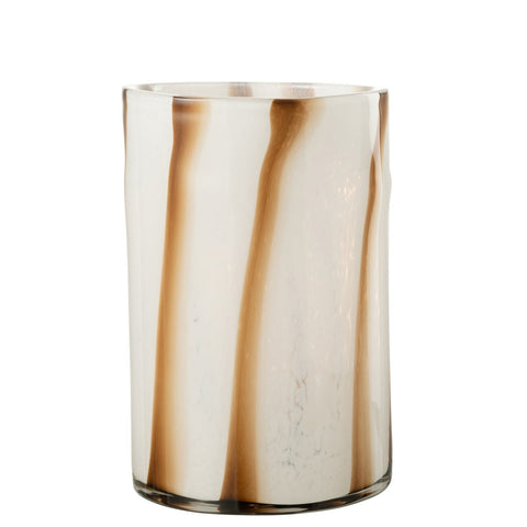 J-Line windlicht Strepen Safari - glas - wit/bruin - groot