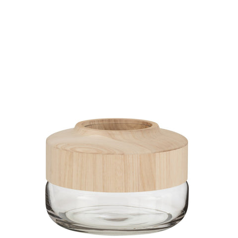 J-Line vaas Breed Laag - hout/glas - lichtbruin - 17.50 cm hoog