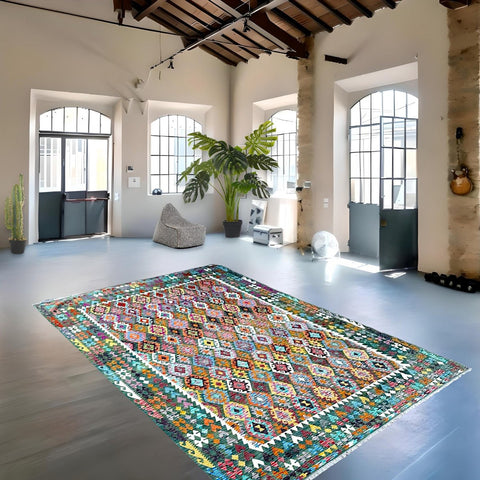 XXL Kleurrijke kelim - 400x310 cm - HANDGEMAAKT