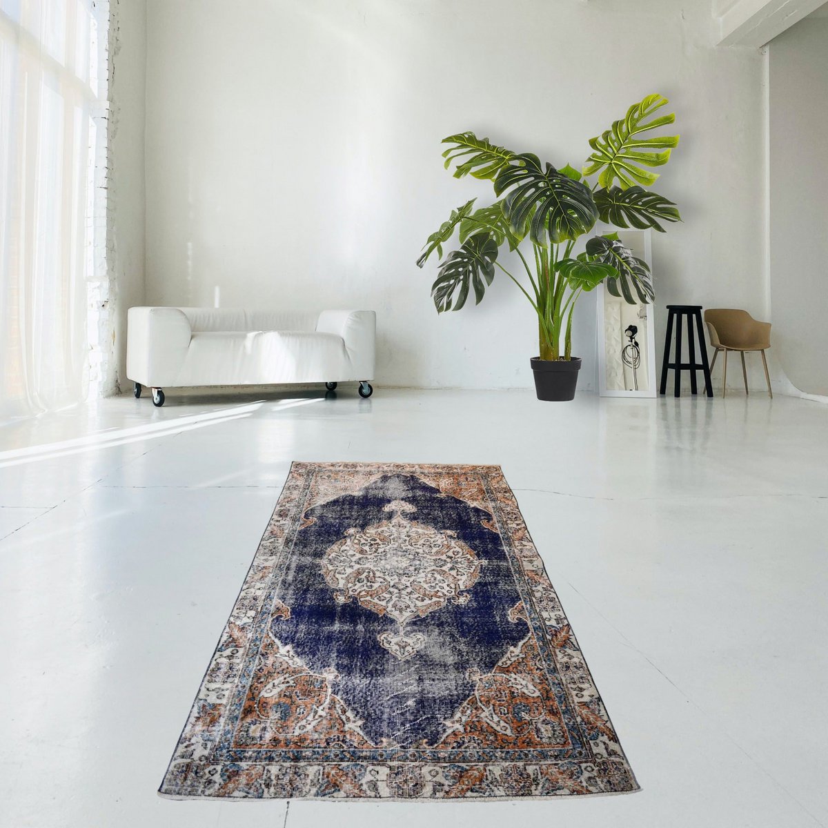 Boho vintage vloerkleed - 243x142 cm - HANDGEMAAKT