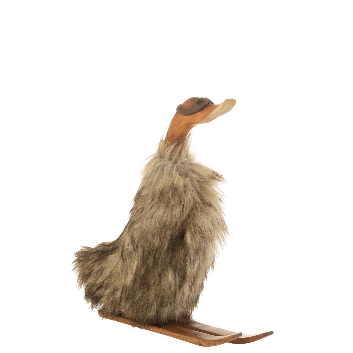 J-Line eend skier decoratie - beeld & figuren - hout - bruin - large