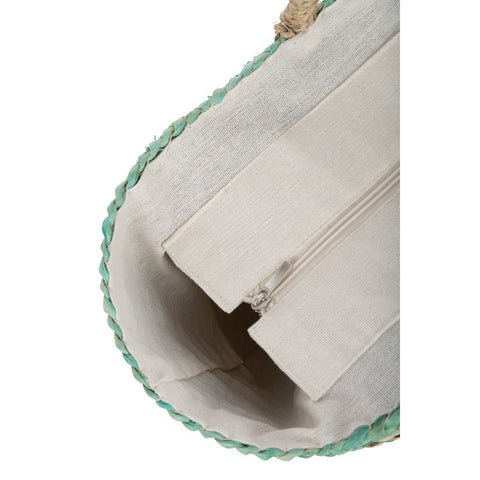 J-Line Strandtas Korte Handvatten Horizontale Streep Jute Naturel/Blauw
