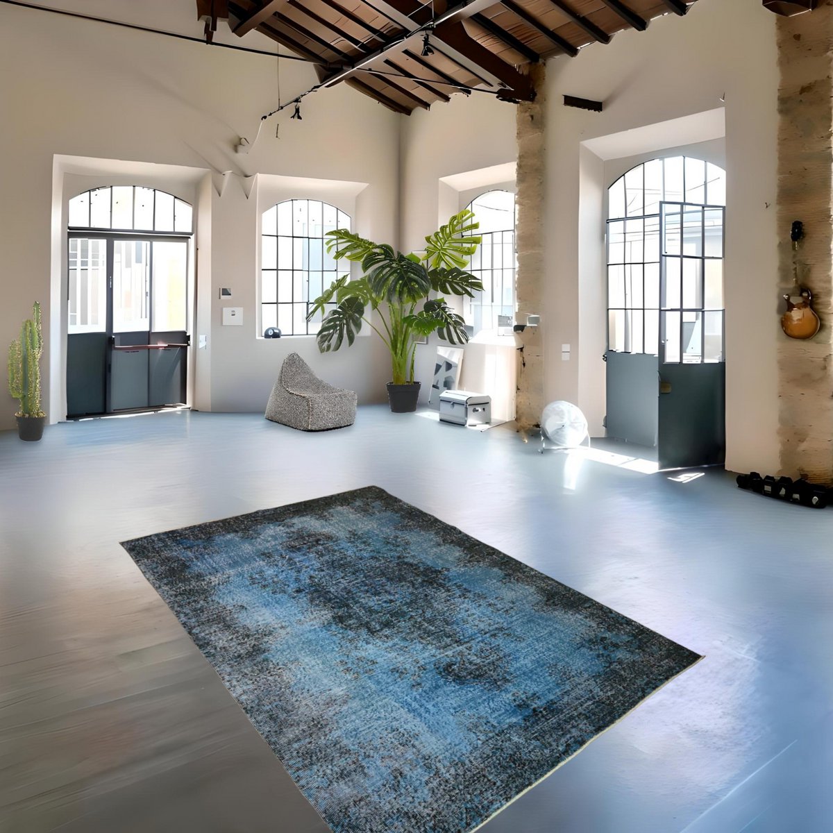 Blauw vintage vloerkleed - 293x197 cm - HANDGEMAAKT