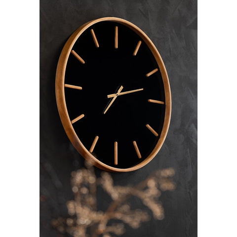 J-Line Rond klok - hout/ glas - bruin/ zwart - Ø 80 cm