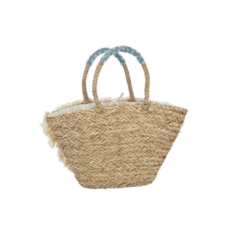 J-Line Strandtas Bloemen+Franjes Denim Zeegras Nat/Blauw