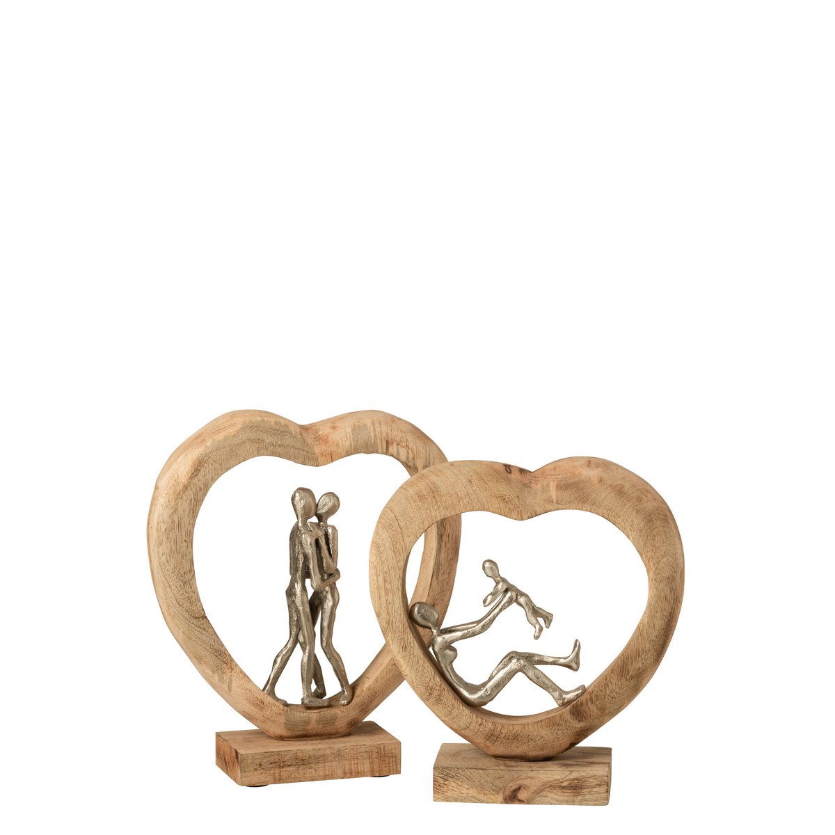 J-Line decoratie Figuur Koppel - hout/aluminium - naturel/wit