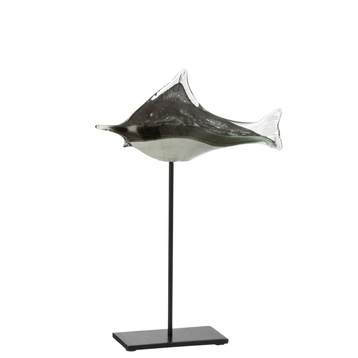 J-Line Vis Op Voet Glas/Ijzer Grijs/Zwart Large