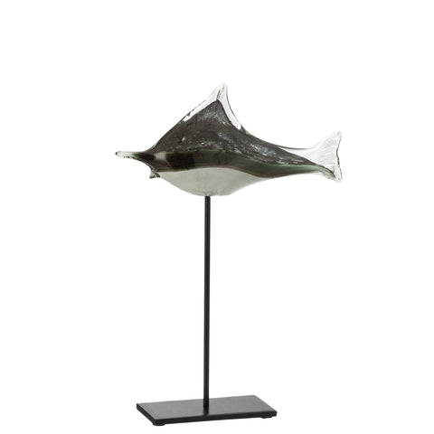 J-Line Vis Op Voet Glas/Ijzer Grijs/Zwart Large