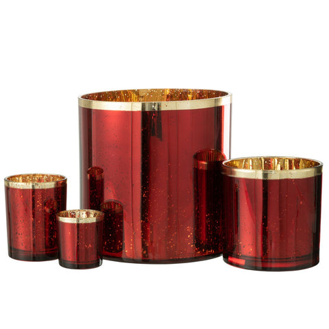 J-Line windlicht Rand - glas - goud/rood - extra large