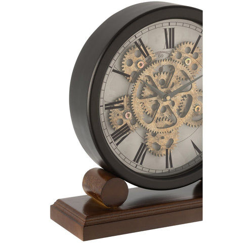J-Line klok op voet - hout - goud/ zwart - Ø 35 cm