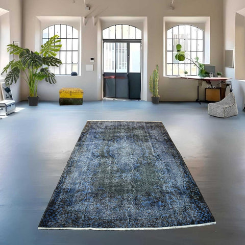 Blauw vintage vloerkleed - 300x196 cm - HANDGEMAAKT