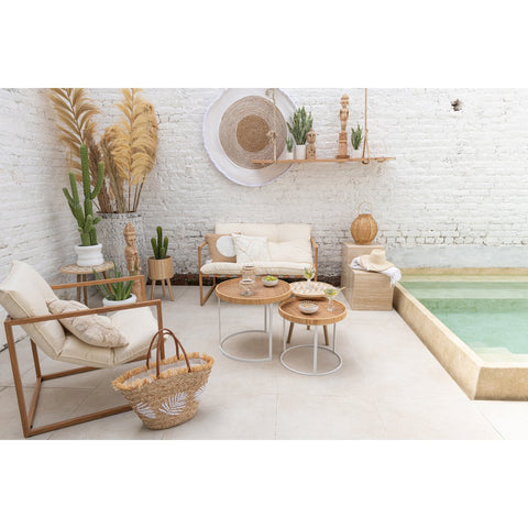 J-Line Strandtas Blad Jute Naturel/Wit