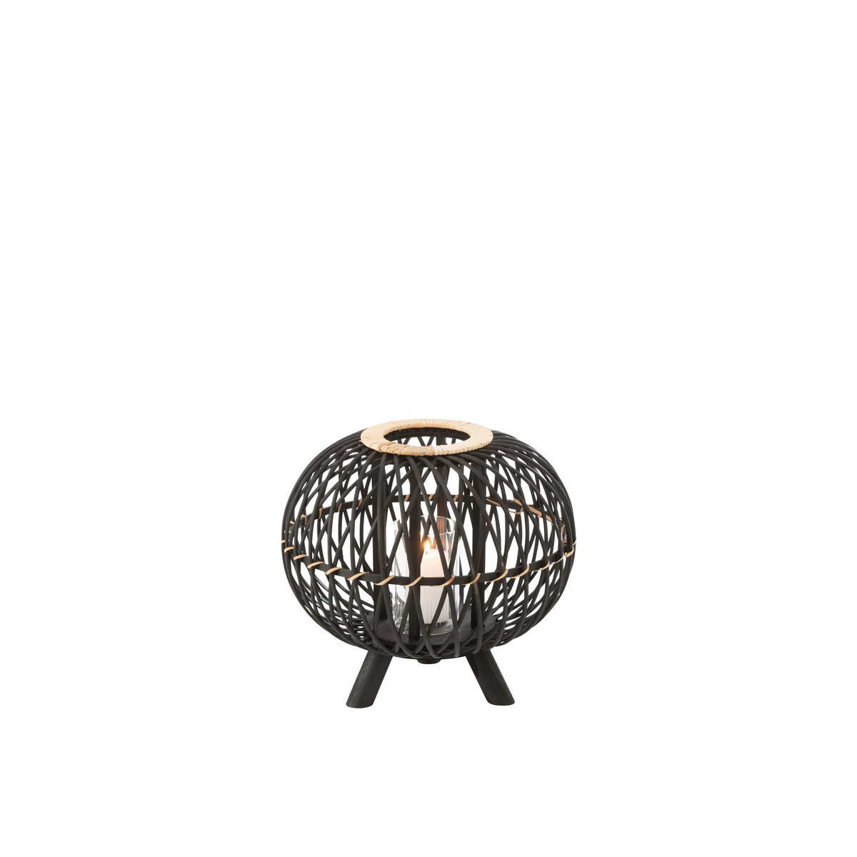 J-Line Kaarsenhouder - bamboe - zwart/naturel - small