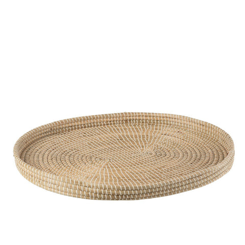 J-Line Groot Zeegras onderzetter - jute - naturel/ wit