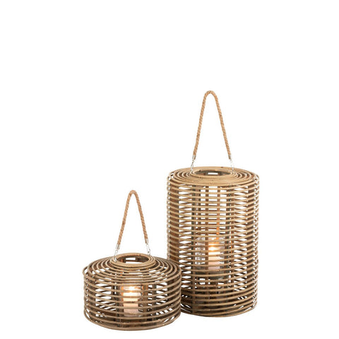 J-Line Lantaarn Rond Lang Rotan Licht Naturel