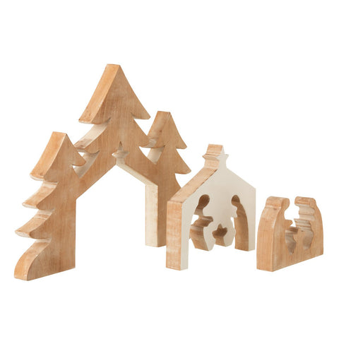 J-Line kerstdecoratie - hout - naturel/wit