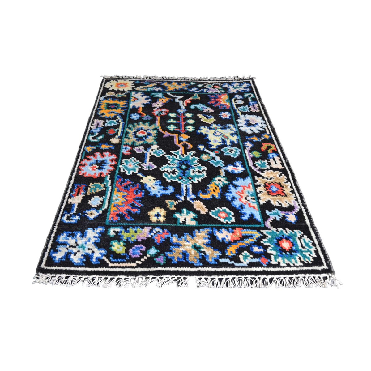 Zwart Azeri vloerkleed - 93x65 cm - HANDGEMAAKT