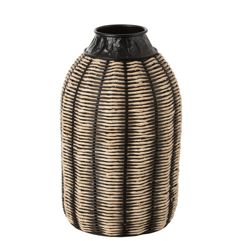 J-Line vaas Decoratie - touw/jure - zwart/naturel - 56 cm hoog