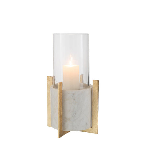 J-Line windlicht Glas Voet - marmer/metaal - grijs/champagne - large