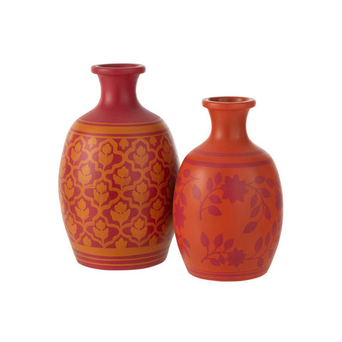 J-Line vaas Bloemen + Lijnen - keramiek -  roze/oranje