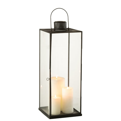 J-Line lantaarn Hoog - glas/metaal - zwart