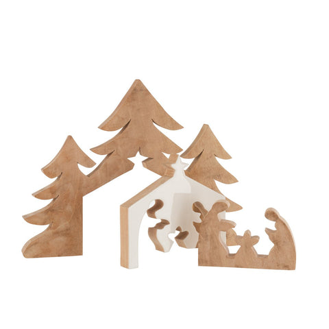 J-Line kerstdecoratie - hout - wit/naturel