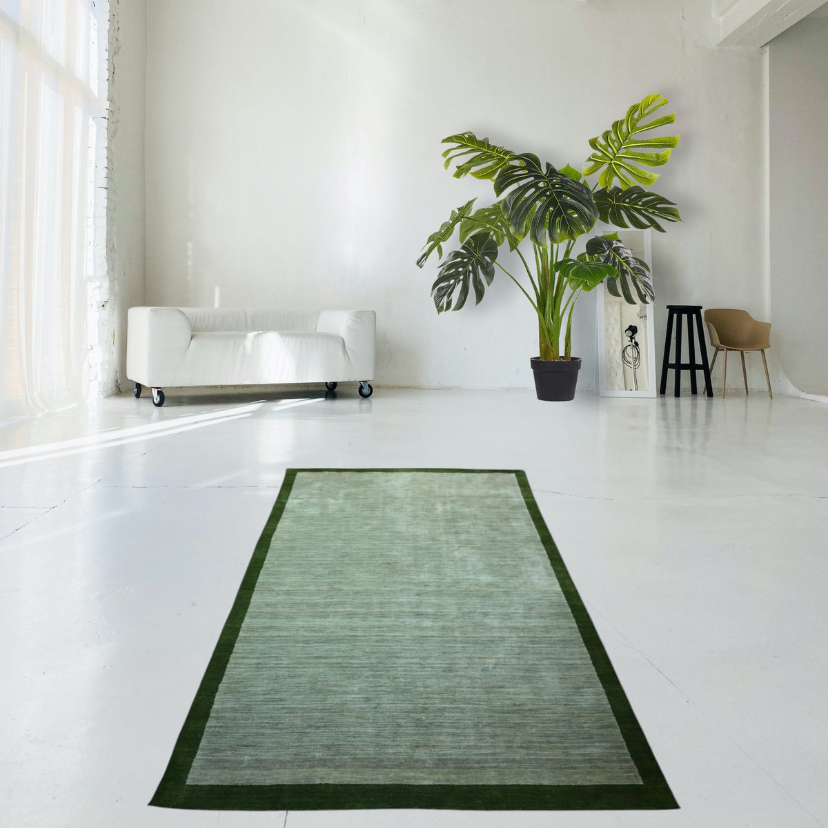 Groen modern vloerkleed - 208x140 cm - HANDMADE