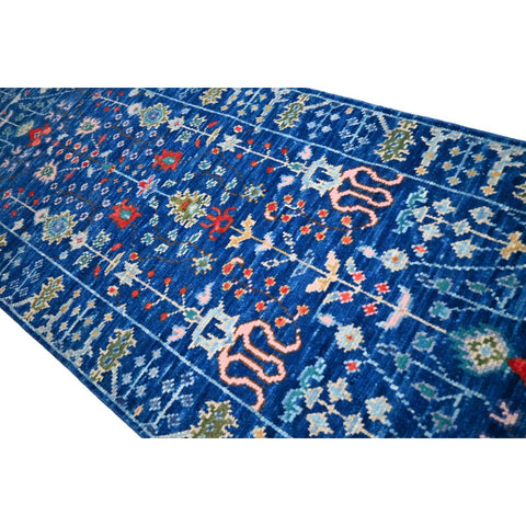 Blauwe Azeri loper - 300x80 cm - HANDGEMAAKT