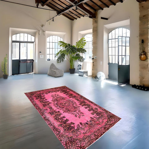 Roze vintage vloerkleed - 270x160 cm - HANDGEMAAKT