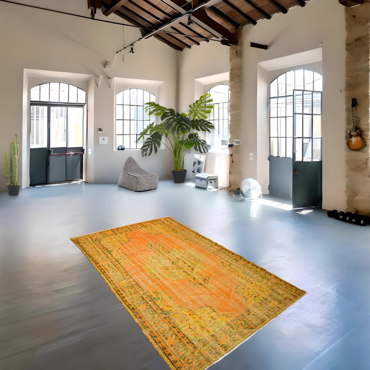 Geel vintage vloerkleed - 260x167 cm - HANDGEMAAKT