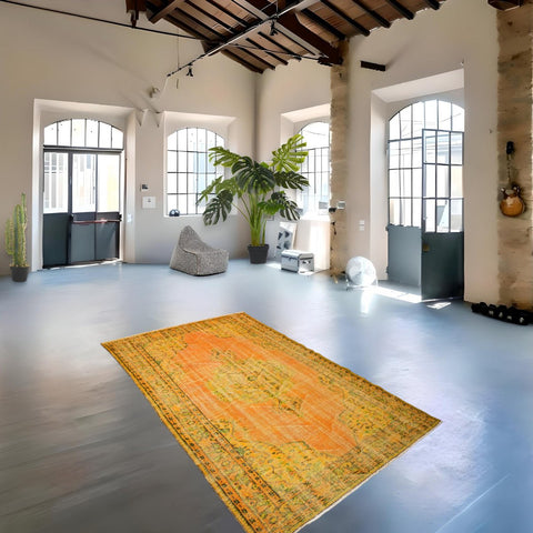 Geel vintage vloerkleed - 260x167 cm - HANDGEMAAKT