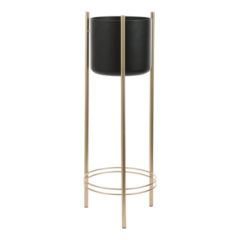 Sverre Bloempot op Standaard - H81 x Ø27 cm - Zwart, Goud