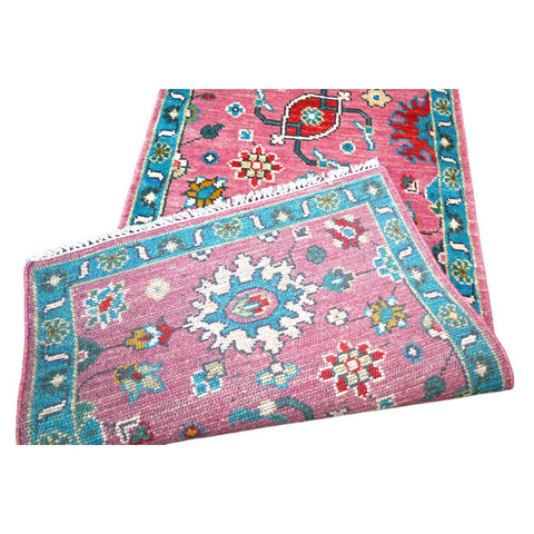 Roze Azeri Loper - 376x78 cm - HANDGEMAAKT