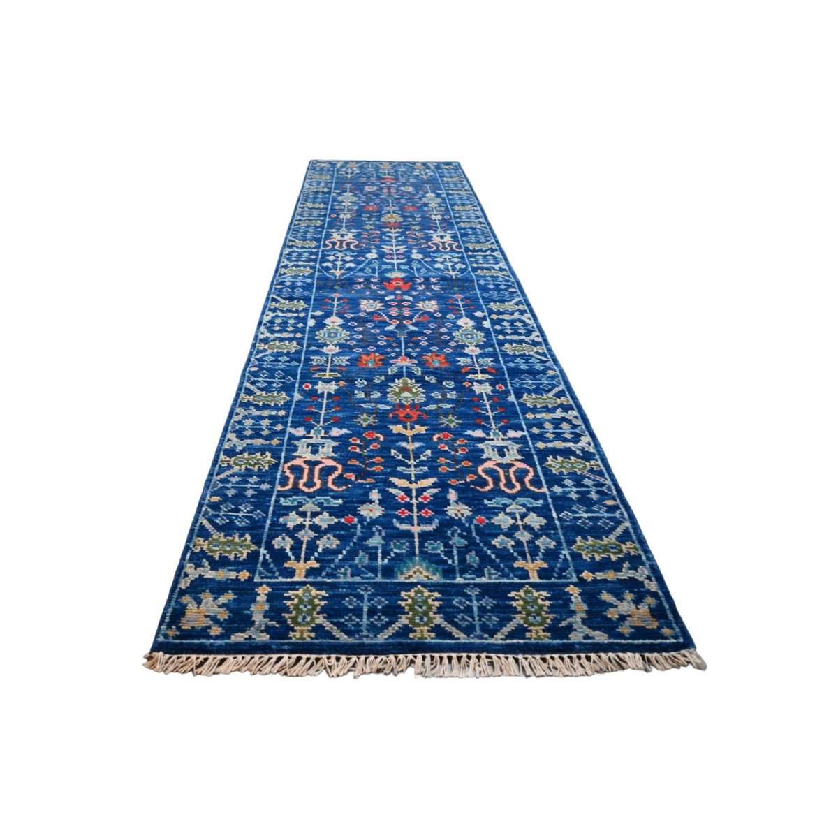 Blauwe Azeri loper - 300x80 cm - HANDGEMAAKT