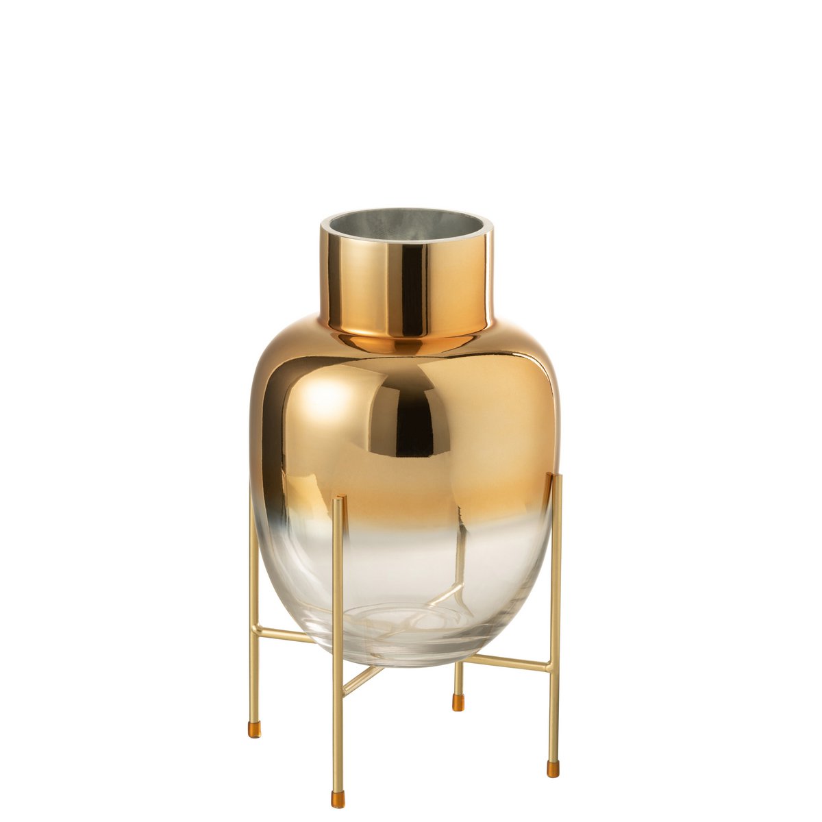 J-Line vaas Cylinder Op Voet - glas - transparant/goud - small