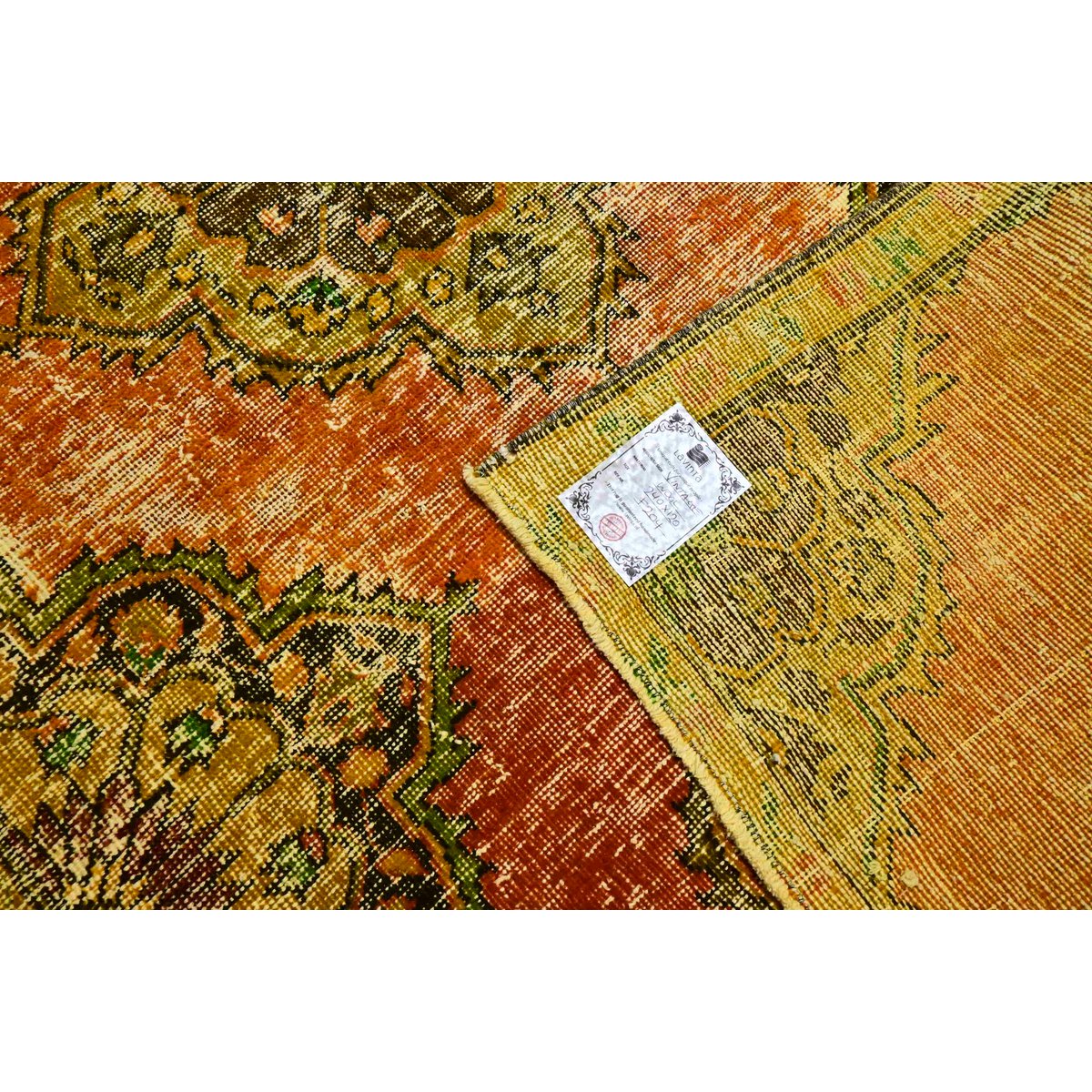 Geel Orangje vintage vloerkleed - 240x120 cm - HANDGEMAAKT