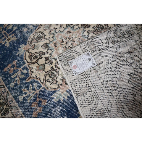 Beige blauw vintage vloerkleed - 190x109 cm - HANDGEMAAKT