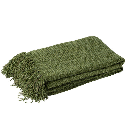 J-Line Plaid Gewoven+Franjes Viscose Donkergroen