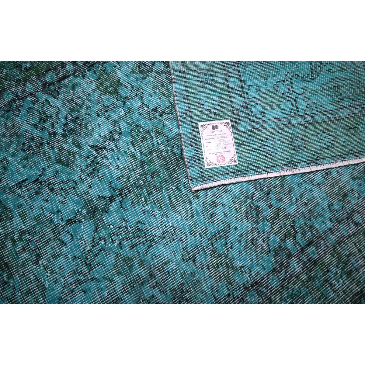 Turquoise vintage vloerkleed - 188x98 cm - HANDGEMAAKT