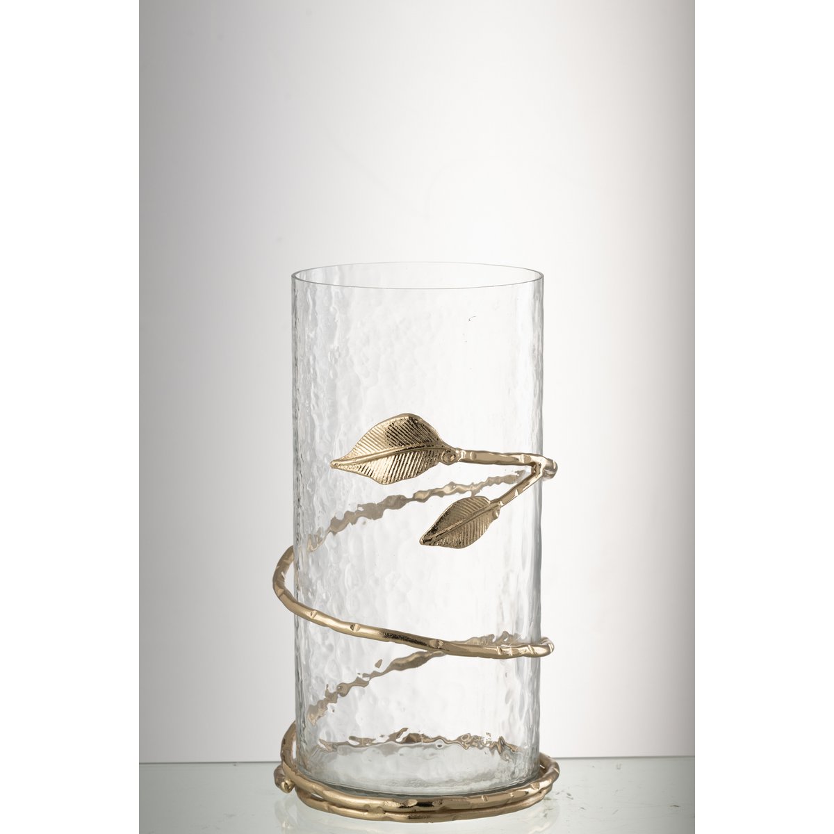 J-Line Vaas Blad Kort Glas/Ijzer Transparant/Goud