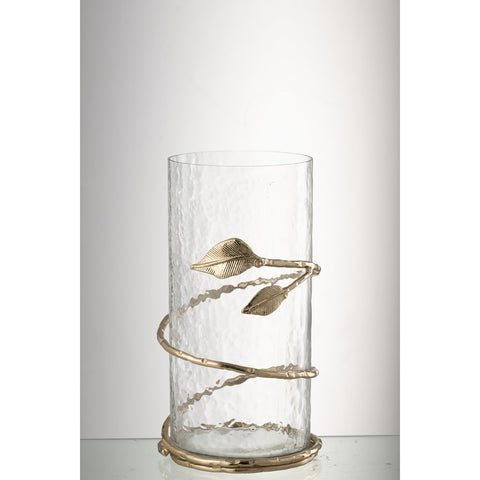 J-Line Vaas Blad Kort Glas/Ijzer Transparant/Goud