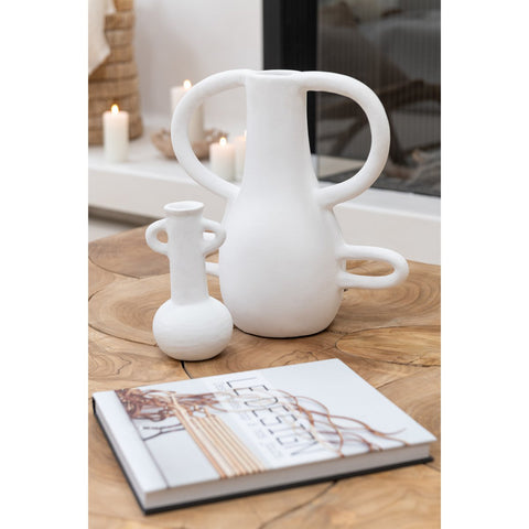 J-Line Vaas Met 4 Handvaten Terracotta Wit
