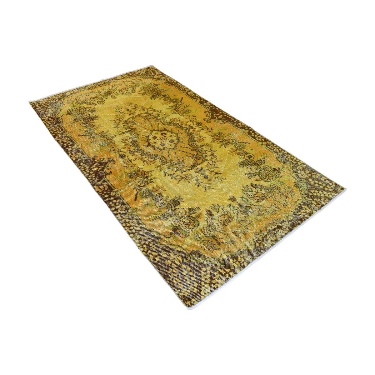 Geel vintage vloerkleed - 203x114 cm - HANDGEMAAKT